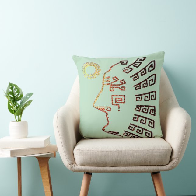 Modern Stylish Machu Picchu Drawing on Lime Green Cushion (Chair)