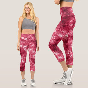 Modern Stylish Magenta Marble Paint Pattern Capri Leggings