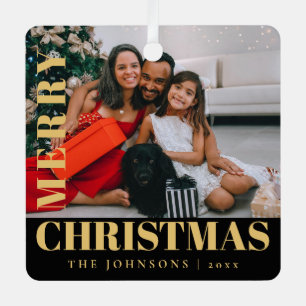 Modern Stylish Merry Christmas Family Photo Metal Tree Decoration