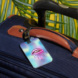 Modern Stylish Metallic Dripping Lips Holographic Luggage Tag
