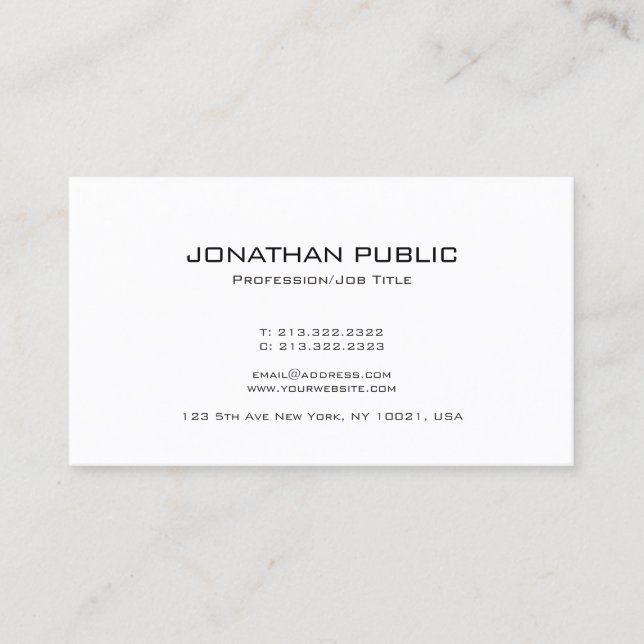 Modern Stylish Minimalist Design Trendy White Business Card (Front)