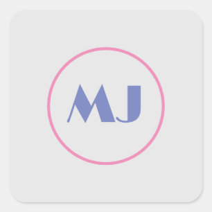 Modern Stylish Monogram Blue Initial Letters Grey Square Sticker
