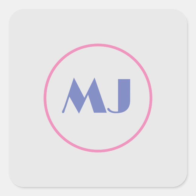 Modern Stylish Monogram Blue Initial Letters Grey Square Sticker (Front)