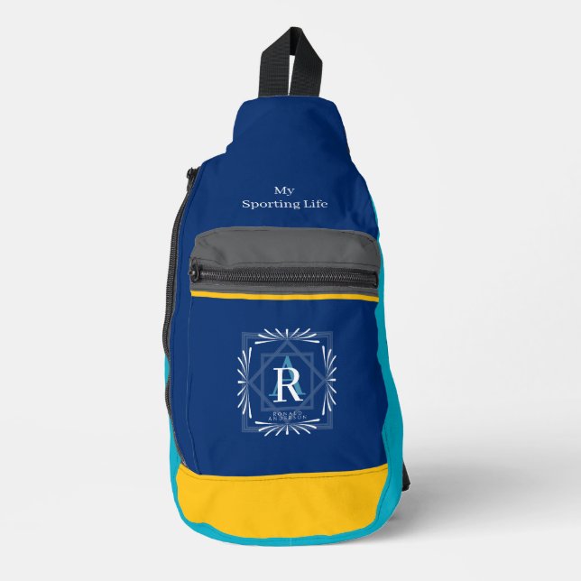 Modern Stylish Monogram Blue Sling Bag (Front)