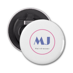 Modern Stylish Monogram Blue White Hairdresser Bottle Opener