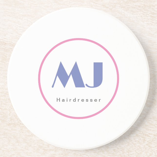 Modern Stylish Monogram Blue White Hairdresser Coaster (Front)