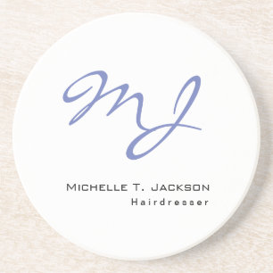 Modern Stylish Monogram Blue White Hairdresser Coaster