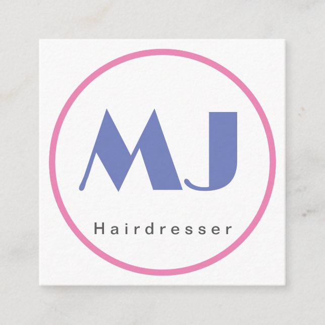Modern Stylish Monogram Blue White Hairdresser Enclosure Card (Front)