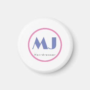 Modern Stylish Monogram Blue White Hairdresser Magnet
