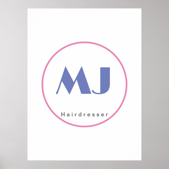 Modern Stylish Monogram Blue White Hairdresser Poster (Front)