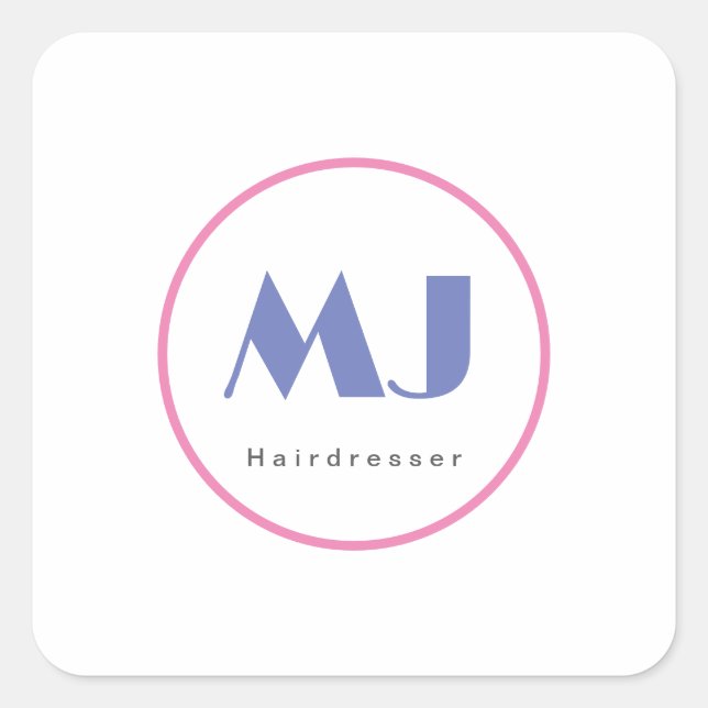 Modern Stylish Monogram Blue White Hairdresser Square Sticker (Front)
