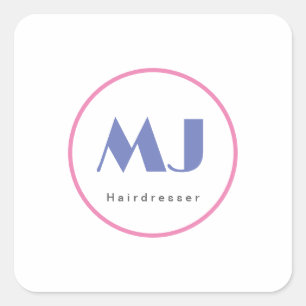 Modern Stylish Monogram Blue White Hairdresser Square Sticker