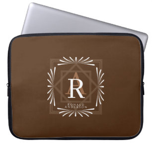 Modern Stylish Monogram Brown Laptop Sleeve