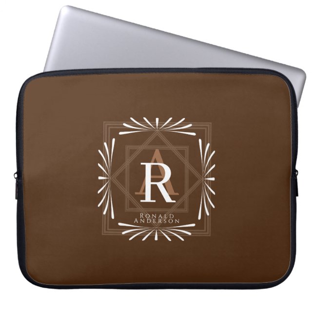 Modern Stylish Monogram Brown Laptop Sleeve (Front)