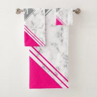 Modern stylish monogram fuchsia pink grey marble