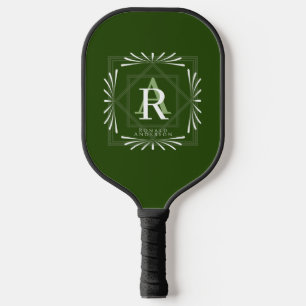 Modern Stylish Monogram Green Pickleball Paddle
