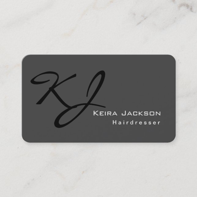 Modern Stylish Monogram Grey Business Card (Front)