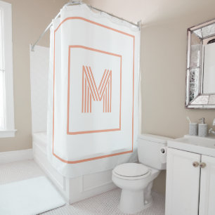 Modern stylish Monogram initial white peach Shower Curtain