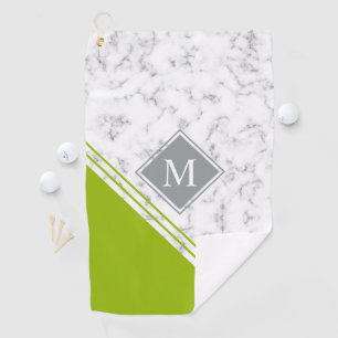 Modern stylish monogram lime green grey marble golf towel