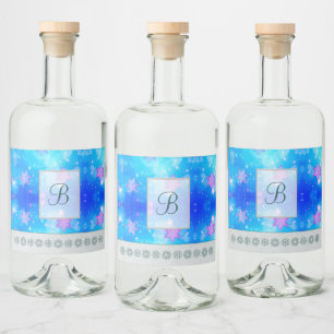 Modern Stylish Monogram Patterns Snow Party #2 Liquor Bottle Label