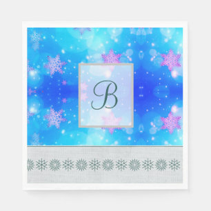 Modern Stylish Monogram Patterns Winter Snowflakes Napkin