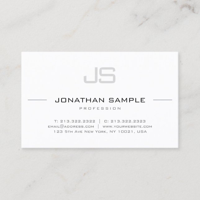 Modern Stylish Monogram Professional Sleek Plain Business Card (Front)