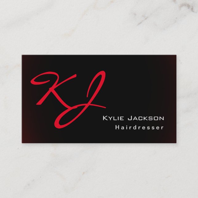 Modern Stylish Monogram Red Brown Hairdresser Business Card (Front)