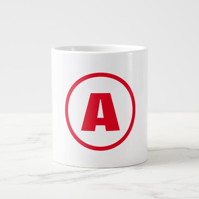 Modern Stylish Monogram Red Initial Letter White Large Coffee Mug (Front)