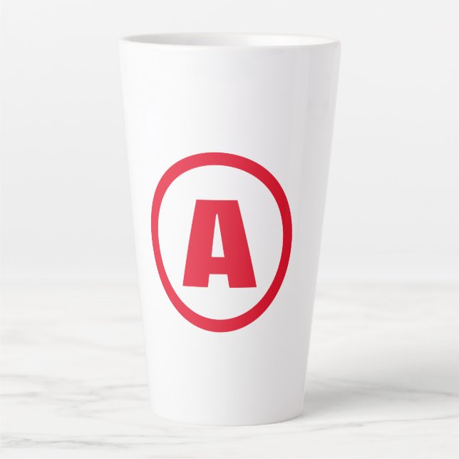 Modern Stylish Monogram Red Initial Letter White Latte Mug (Front)