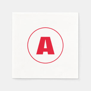 Modern Stylish Monogram Red Initial Letter White Napkin