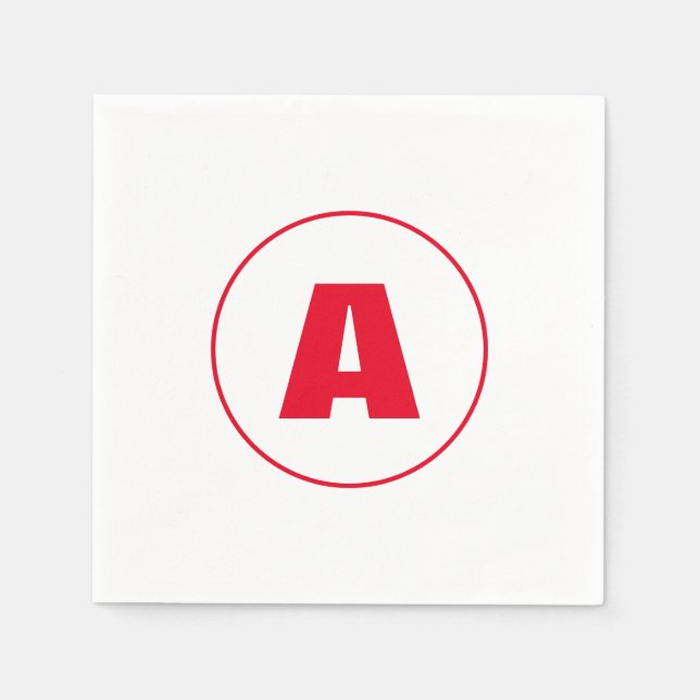 Modern Stylish Monogram Red Initial Letter White Napkin (Front)