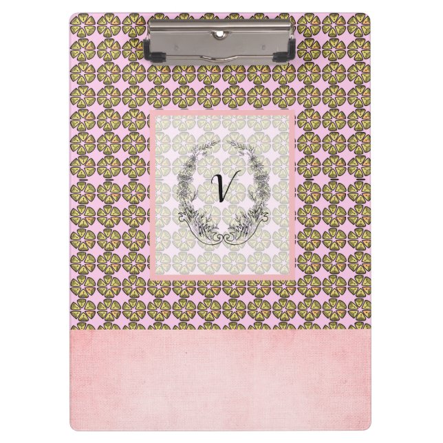 Modern Stylish Monogram Rustic Patterns Clipboard (Front)