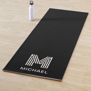 Modern Stylish Monogram Simple Sleek Black Yoga Mat