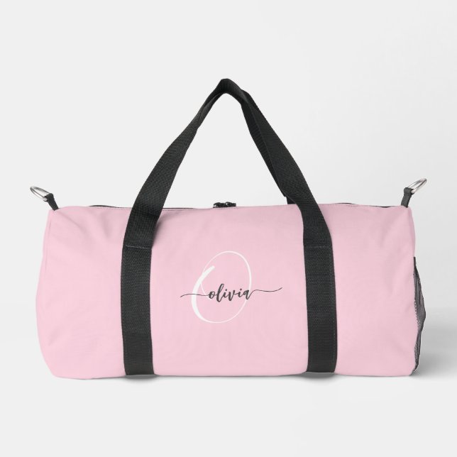 Modern Stylish Monogram Typography Pink Duffle Bag (Front)