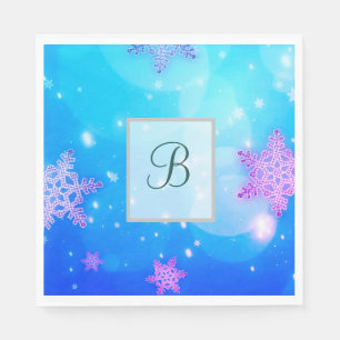 Modern Stylish Monogram Winter Snowflakes Napkin