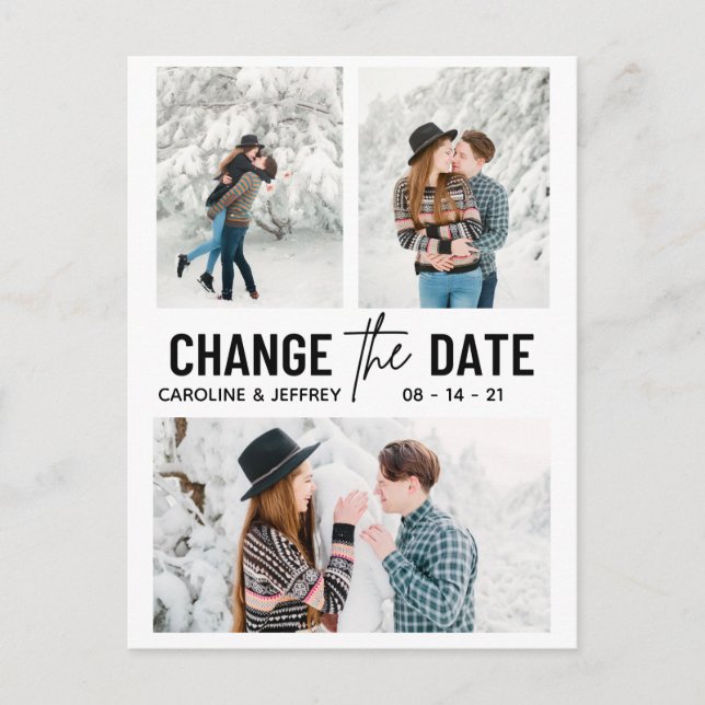 modern stylish multi photo change the date postcard (Front)
