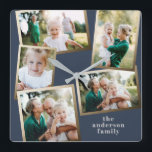 Modern stylish multi photo family home decor square wall clock<br><div class="desc">Modern gold multi photo family holiday card.</div>