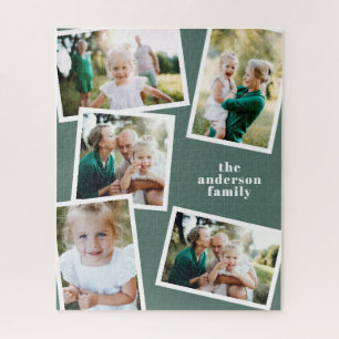 Modern stylish multi photo family home sage green jigsaw puzzle