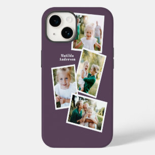 Modern stylish multi photo family purple iPhone 14 case