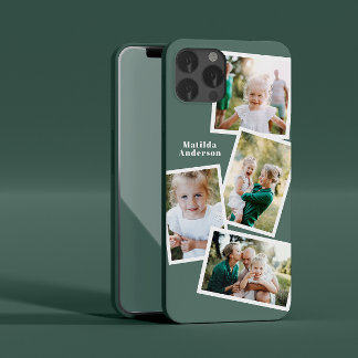 Modern stylish multi photo family sage green chic Case-Mate iPhone 14 case