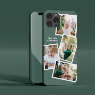 Modern stylish multi photo family sage green chic iPhone 14 case