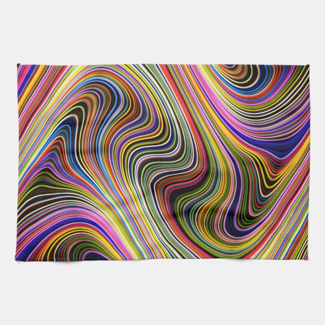 Modern Stylish Multicolor Curvy Lines Tea Towel (Horizontal)