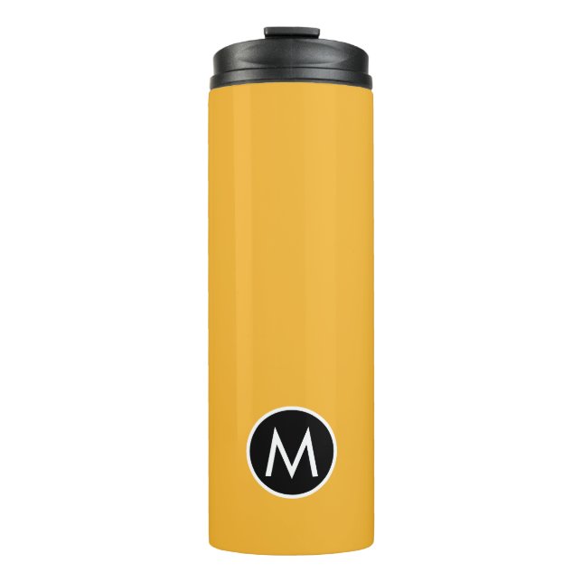Modern Stylish Mustard Yellow Monogram Travel Mug (Front)
