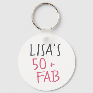 Modern Stylish Name Hot Pink 50 Fabulous Birthday Key Ring