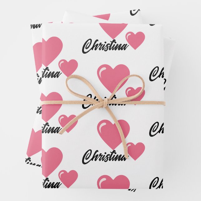 Modern stylish name Love heart valentine'day Wrapping Paper Sheet (In situ)