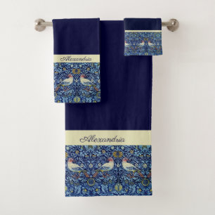 Modern Stylish Navy Blue and White Monogram Bath B Towel Set
