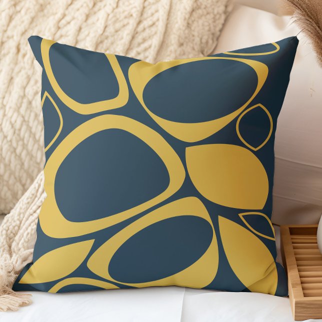 Modern Stylish Navy Blue Mustard Abstract Pattern Cushion (Creator Uploaded)