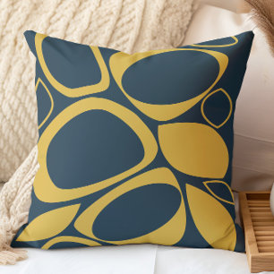 Modern Stylish Navy Blue Mustard Abstract Pattern Cushion