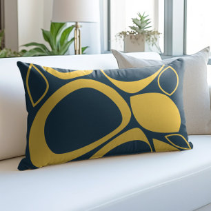 Modern Stylish Navy Blue Mustard Abstract Pattern Decorative Cushion