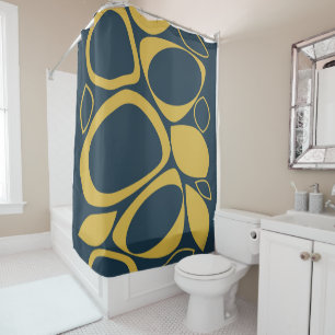 Modern Stylish Navy Blue Mustard Abstract Pattern Shower Curtain